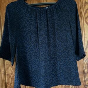 LOFT Black and Blue Blouse with Animal Print Design